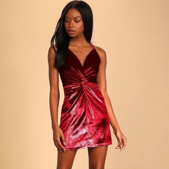 LULUS  Wine Red Velvet Sleeveless Mini Dress - S - Picture 2 of 11